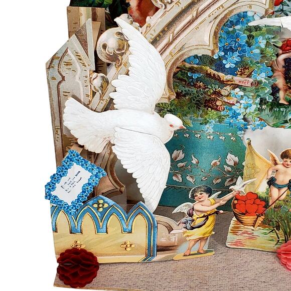 Victorian Antique Vintage Germany Diecut Fold Out Garden Scene Valentines Card - Picture 14 of 16